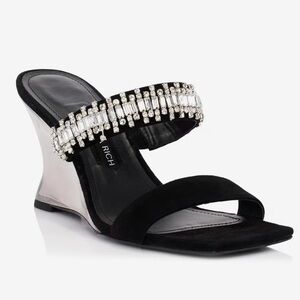 RICH Black Embellished Wedge Sandal